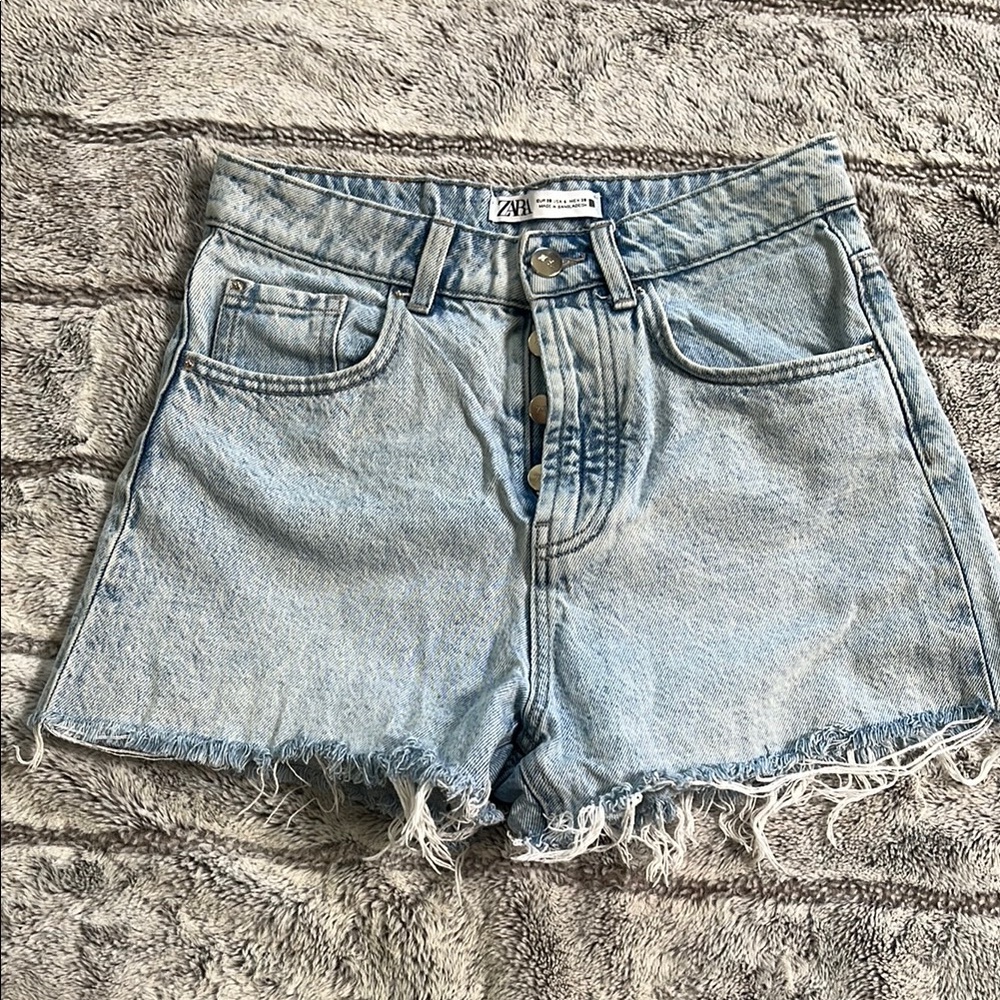 Zara Blue High-Waisted Jean Shorts
